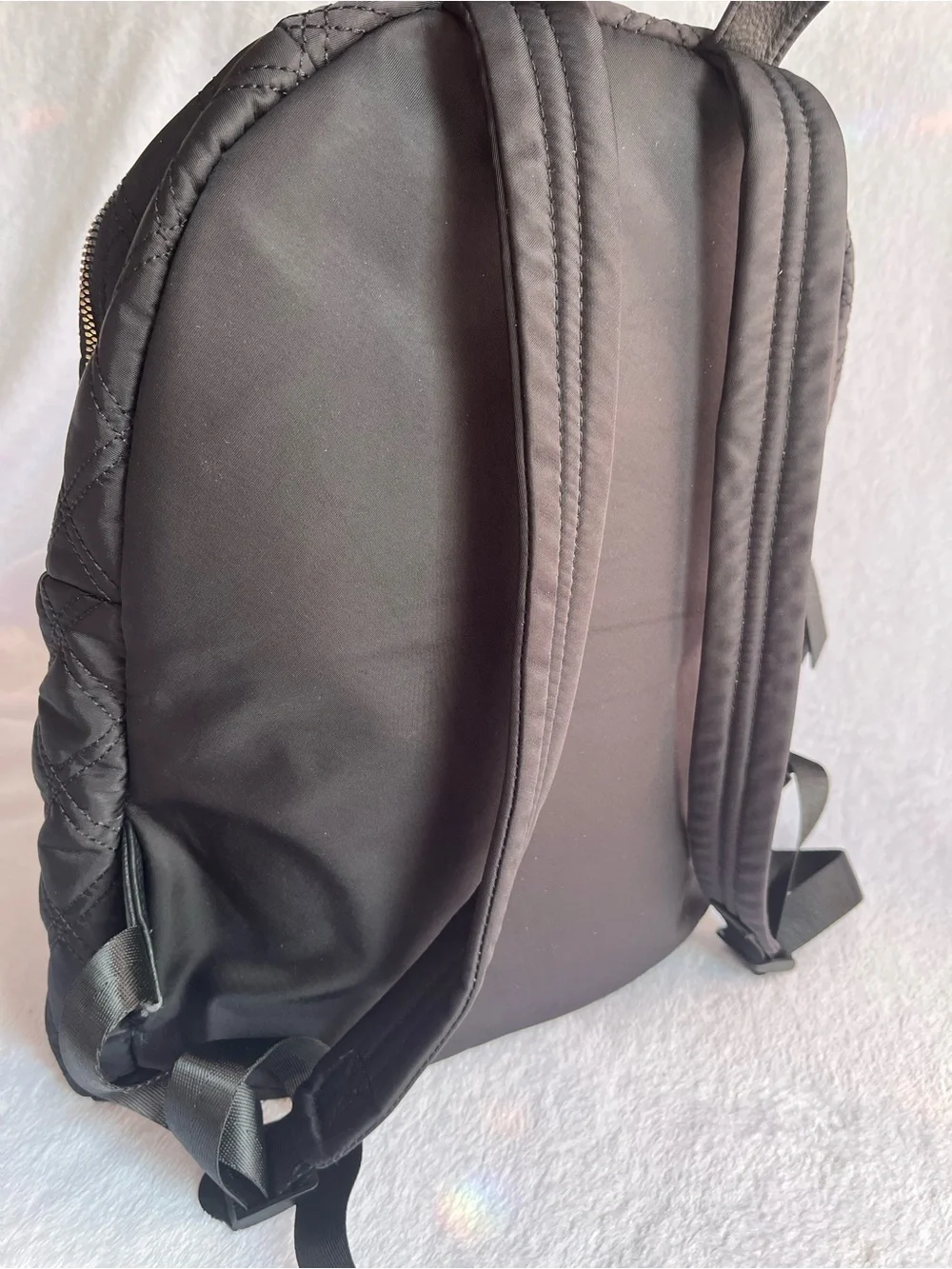 Steve Madden Quilted Black Backpack with Gold Accents